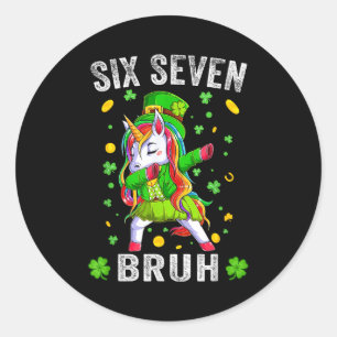 Bruh 6 7 meme st patrick's day six seven kids boys classic round sticker