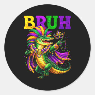 Bruh Alligator Gold Purple Green Classic Round Sticker