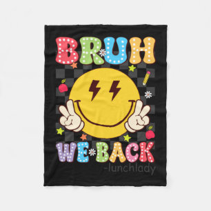 Bruh Back Lunch Lady Retro Smile Face Dalmatian Fleece Blanket