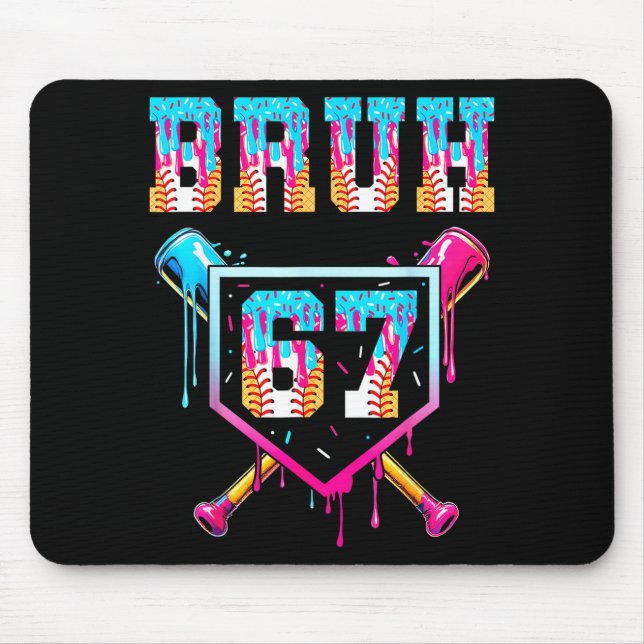 Bruh Baseball Ice Cream Drip Number 67 Player 67th Mouse Mat (Front)