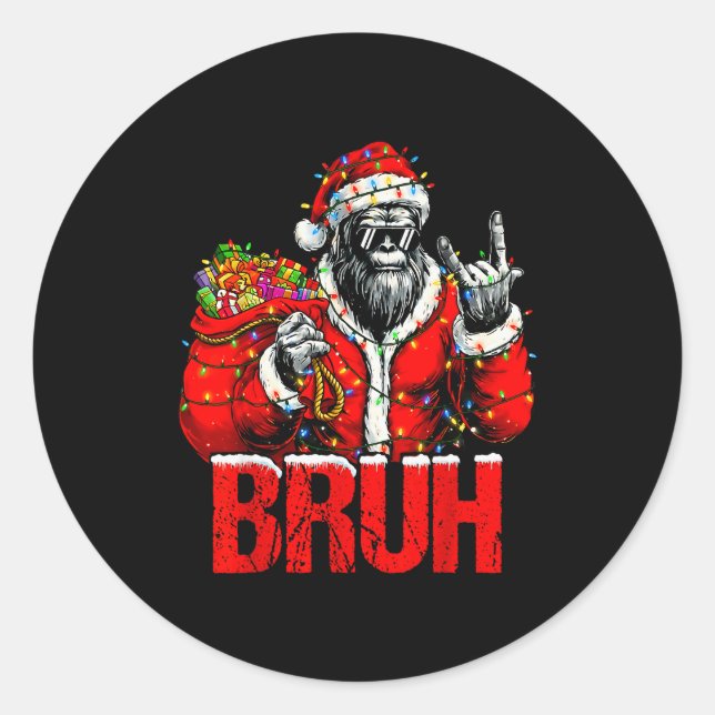 Bruh Bigfoot Christmas Funny Sasquatch Xmas For Me Classic Round Sticker (Front)