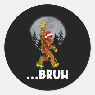 Bruh Bigfoot Christmas Shirt Christmas Tree Xmas S Classic Round Sticker
