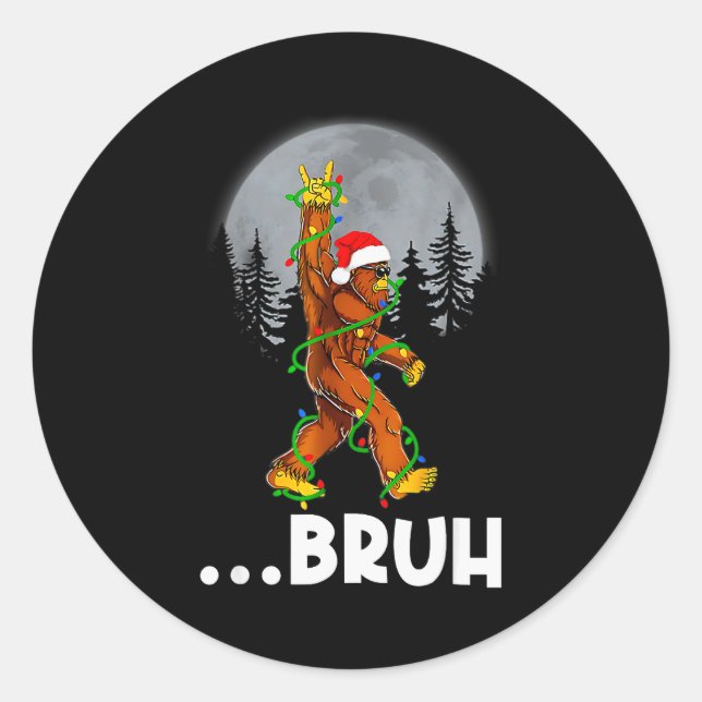 Bruh Bigfoot Christmas Shirt Christmas Tree Xmas S Classic Round Sticker (Front)