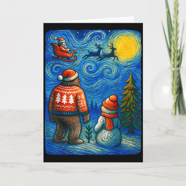 Bruh Bigfoot Snowman Starry Night Christmas Xmas M Card (Front)