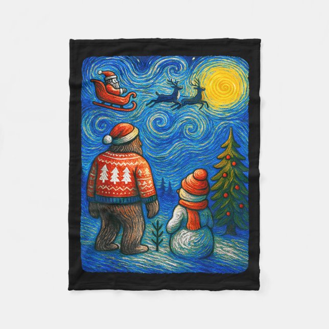 Bruh Bigfoot Snowman Starry Night Christmas Xmas M Fleece Blanket (Front)