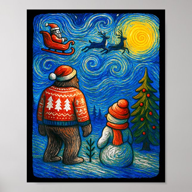 Bruh Bigfoot Snowman Starry Night Christmas Xmas M Poster (Front)