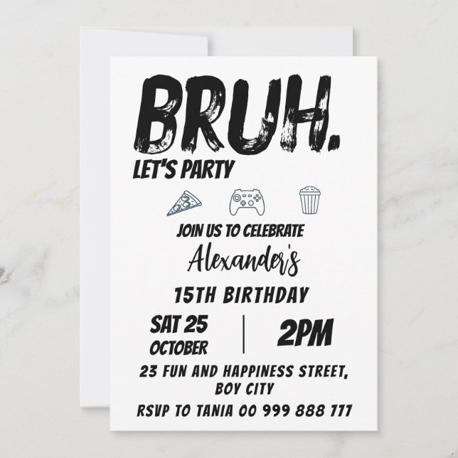 Bruh Birthday Teenager Birthday, Teen Boy Party Invitation (Front)