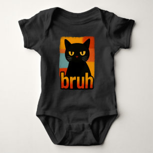 Bruh Black Cat Funny Retro Vintage Meme Baby Bodysuit