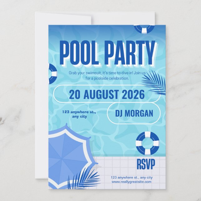 BRUH Blue Pool Party Birthday Invitation | Summer  (Front)