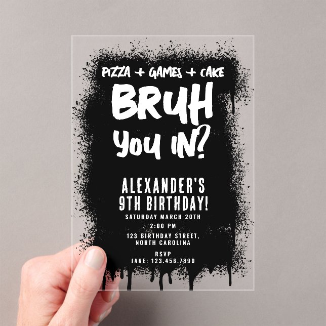 Bruh Boy Black Graffiti Street Art Birthday Acrylic Invitations (Insitu (Handheld))