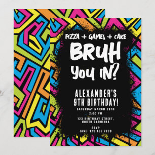 Bruh Boy Colorful Graffiti Street Art Birthday Invitation