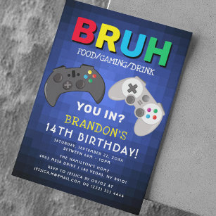 BRUH, Boy Gaming Birthday Party Invitation