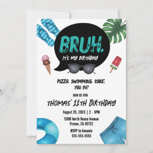 Bruh Boy Pool Party for Teen Tween Invitation