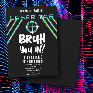 Bruh Boy's Birthday Neon Laser Tag Invitation
