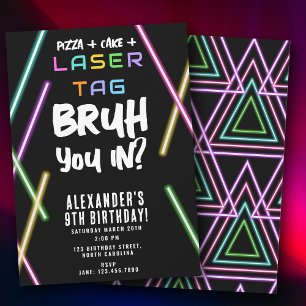 Bruh Boy's Birthday Neon Laser Tag Invitation