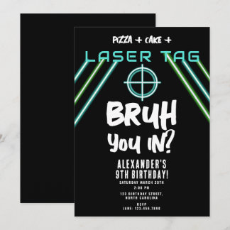 Bruh Boy's Birthday Neon Laser Tag Invitation