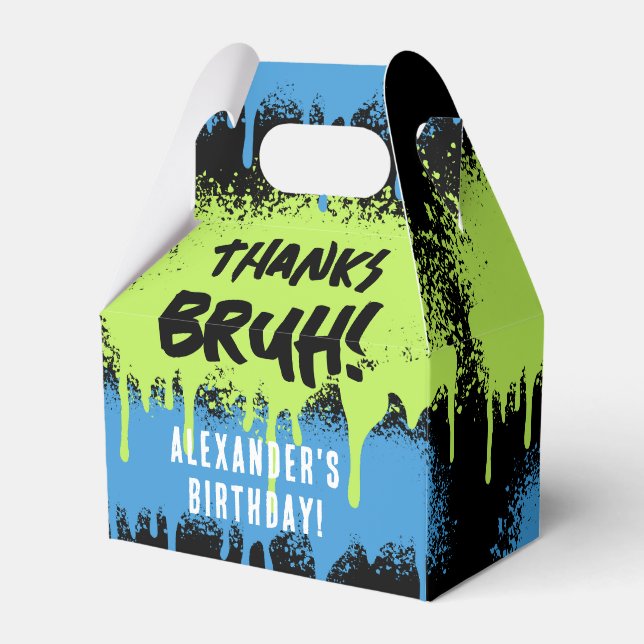 Bruh Boy's Birthday Party Neon Graffiti Green Blue Favour Box (Front Side)