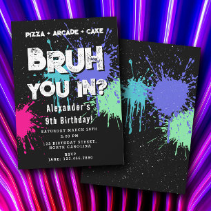 Bruh Boy's Birthday Party Neon Graffiti Teenager Invitation