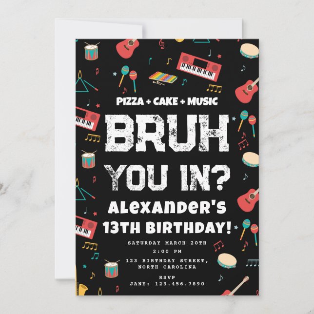 Bruh Boy's Birthday Party Teenager Music Band Invitation (Front)