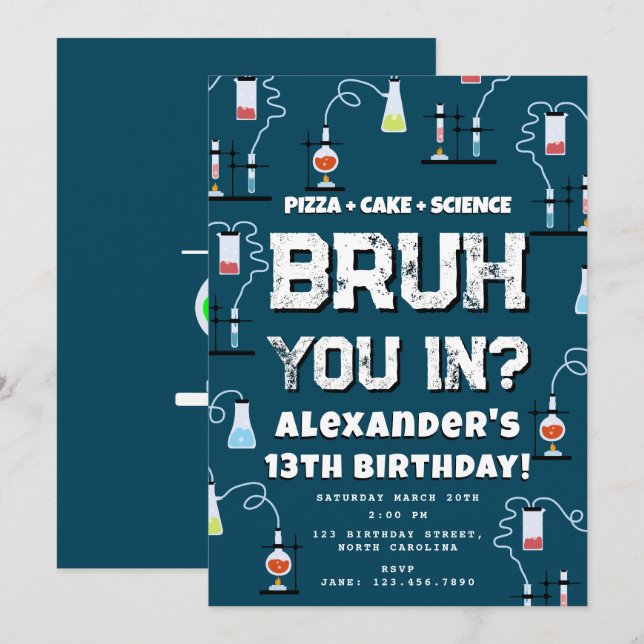 Bruh Boy's Birthday Party Teenager Science Theme Invitation (Front/Back)