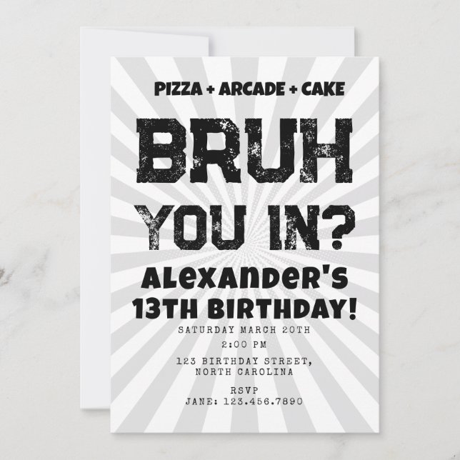 Bruh Boy's Birthday Party Teenager Teen Boy Invitation (Front)