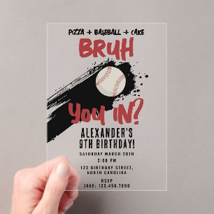 Bruh Boy's Birthday Teen Sports Baseball Game Acrylic Invitations