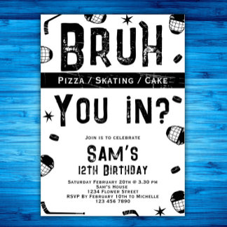 Bruh Boys Ice Hockey Kids Birthday Party Invitation
