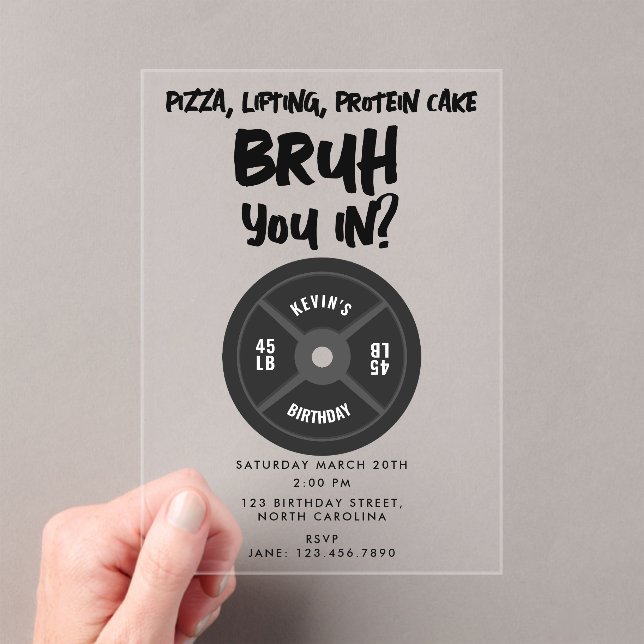 Bruh Boys Teenager Birthday Teen Boy Weights Acrylic Invitations (Insitu (Handheld))
