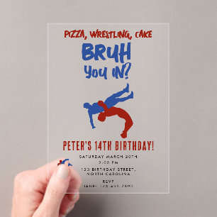 Bruh Boys Teenager Birthday Teen Boy Wrestling Acrylic Invitations