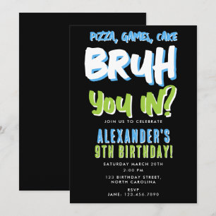 Bruh Boy's Teenager Teen Boy Blue Green Birthday  Invitation