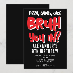 Bruh Boy's Teenager Teen Boy Red Birthday Party  Invitation