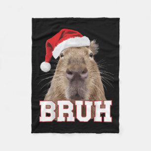 Bruh Capybara Funny Santa Hat Christmas Season Cap Fleece Blanket