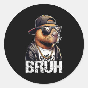 Bruh Capybara Sungles Boys Mens Funny Capybara Lov Classic Round Sticker