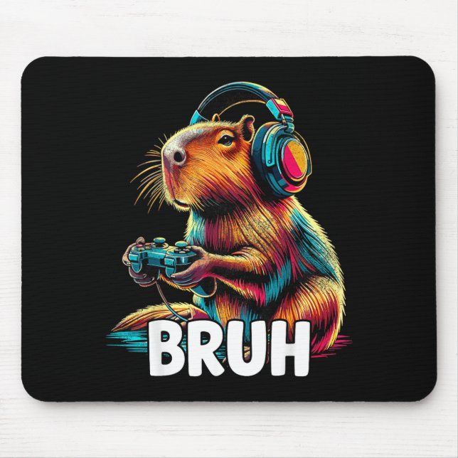 Bruh Capybaras Funny Video Games Capybara  Mouse Mat (Front)