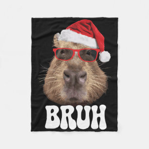 Bruh Capyra Funny Santa Hat Christmas Season Capyr Fleece Blanket