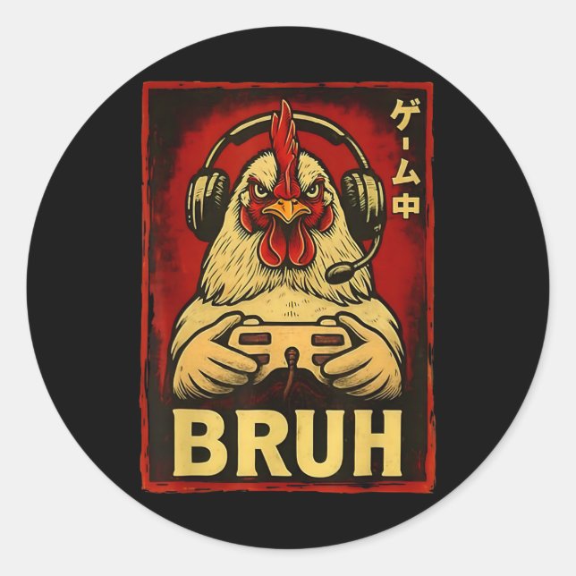 Bruh Chicken Game Funny Video Game Controller Gami Classic Round Sticker (Front)