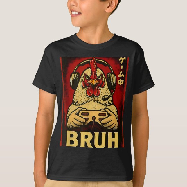 Bruh Chicken Game Funny Video Game Controller Gami T-Shirt (Front)