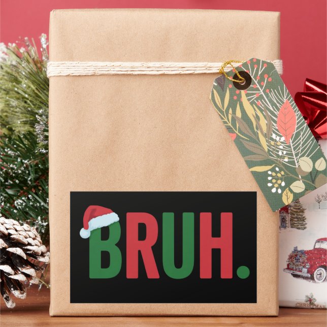 Bruh Christmas Cool Meme Trendy Sarcastic Xmas Rectangular Sticker (Holiday)