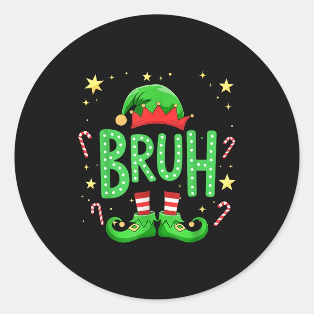Bruh Christmas Elf Funny Xmas Kids Boys Christmas  Classic Round Sticker (Front)
