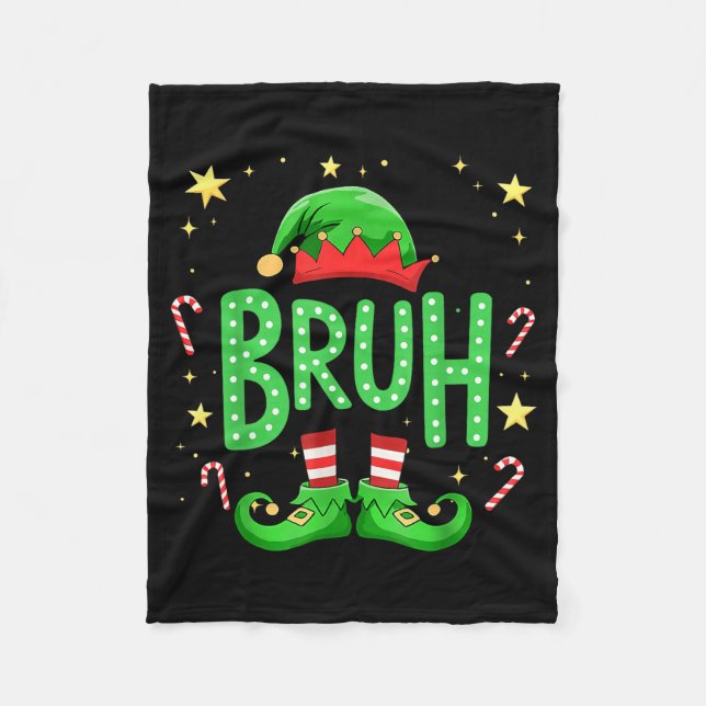 Bruh Christmas Elf Funny Xmas Kids Boys Christmas  Fleece Blanket (Front)