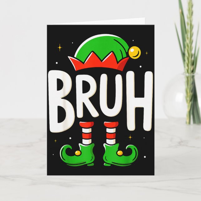 Bruh Christmas Elf Pajamas For Mens Kids Teen Boys Card (Front)