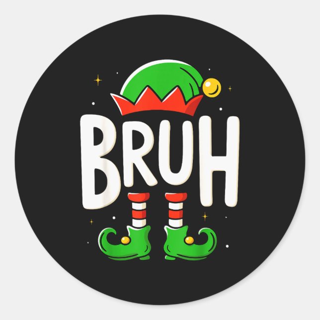 Bruh Christmas Elf Pajamas For Mens Kids Teen Boys Classic Round Sticker (Front)