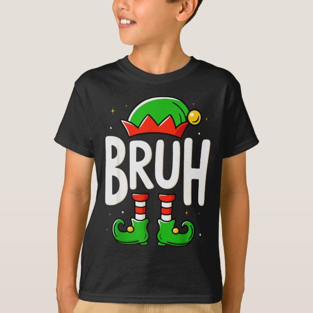 Bruh Christmas Elf Pajamas For Mens Kids Teen Boys T-Shirt (Front)