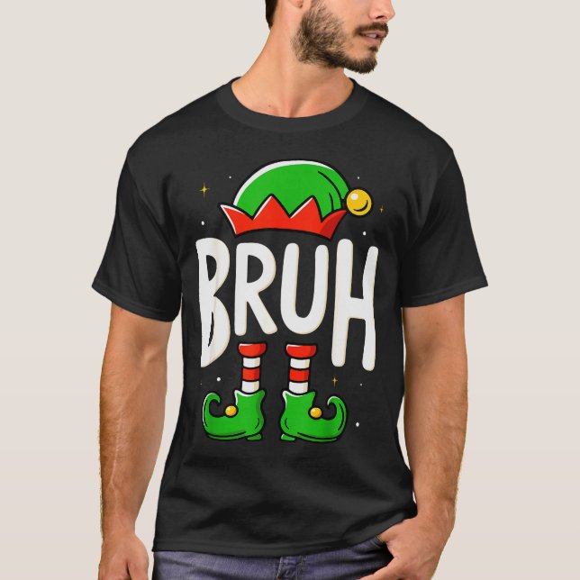 Bruh Christmas Elf Pajamas For Mens Kids Teen Boys T-Shirt (Front)
