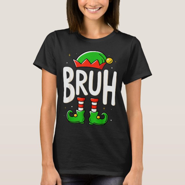 Bruh Christmas Elf Pajamas For Mens Kids Teen Boys T-Shirt (Front)
