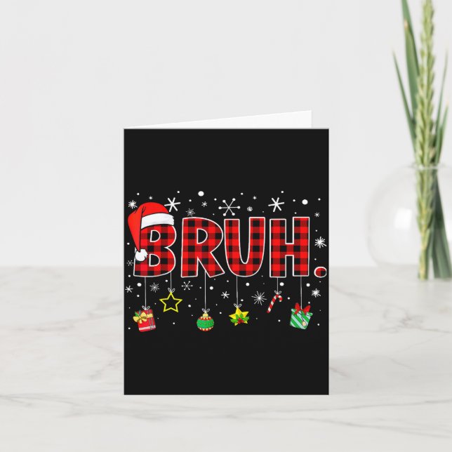 Bruh Christmas Funny Red Plaid Family Xmas Pajamas Card (Front)