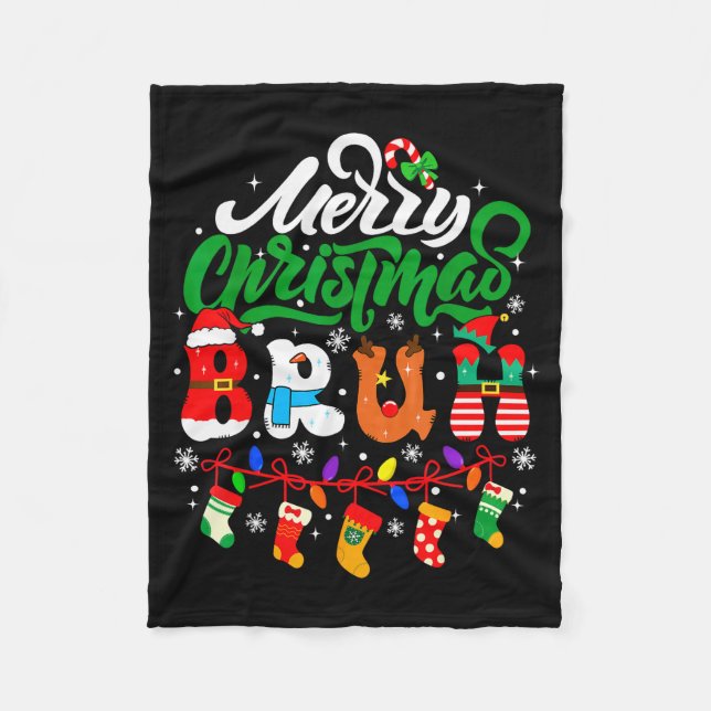 Bruh Christmas Kids Teens Boys Funny Christmas Hum Fleece Blanket (Front)