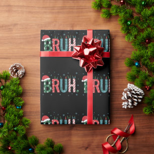 Bruh Christmas Meme Funny Santa Hat Sarcastic Wrapping Paper