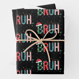 Bruh Christmas Meme Funny Santa Hat Sarcastic Wrapping Paper Sheet