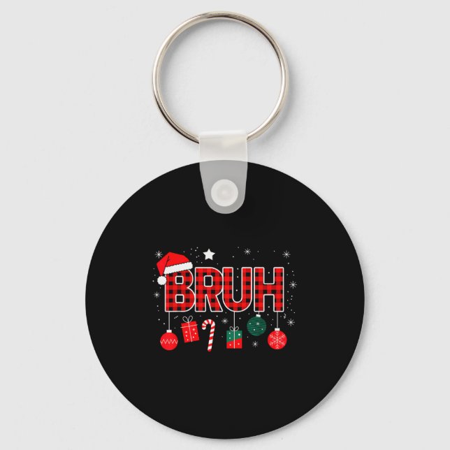 Bruh Christmas Pajama Christmas Family Retro Santa Key Ring (Front)